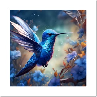 Blue Hummingbird Posters and Art